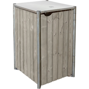 Hide » Mülltonnenbox, druckimprägniertes Holz, 64 x 61 x 116 cm, Natur-Grau, 1 x 120 L