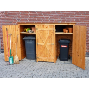 Promadino » Mülltonnenbox aus Holz, honigbraun, 3 x 240 L, 250 x 101 x 161 cm