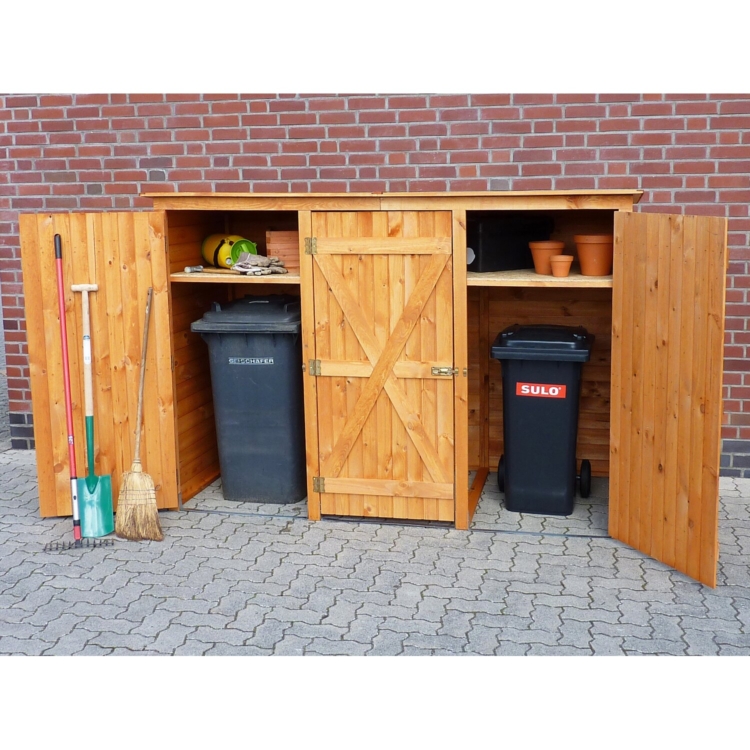 Promadino » Mülltonnenbox aus Holz, honigbraun, 3 x 240 L, 250 x 101 x 161 cm Vorschaubild